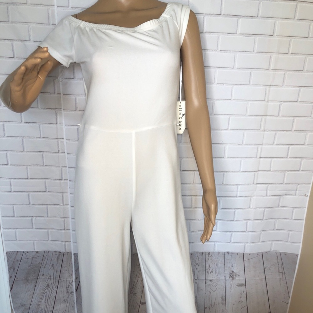 Ellie & Kate Womens White Halter Neck Jumpsuit Size Medium Navy NWT